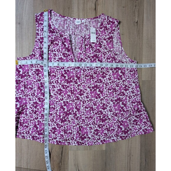 NWT Gap Women's Sleeveless Peplum Floral Blouse Size L Dark Pink Coquette $39.99 - Picture 9 of 9